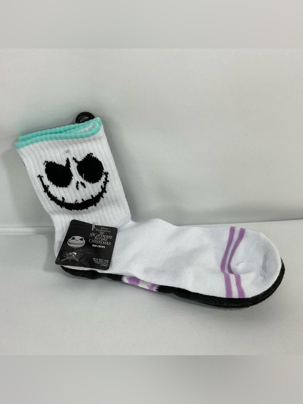 The Nightmare Before Christmas Jack Skellington White Crew Socks with Mint Cuff